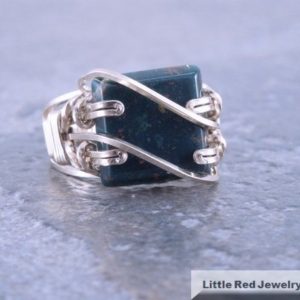Shop Bloodstone Rings! 14k Gold Filled Square Bloodstone Wire Wrapped Ring | Natural genuine Bloodstone rings, simple unique handcrafted gemstone rings. #rings #jewelry #shopping #gift #handmade #fashion #style #affiliate #ad