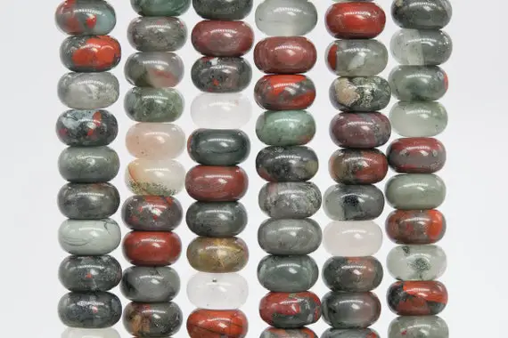 Genuine Natural Blood Stone Gemstone Beads 10x6mm Gray & Red Rondelle Aaa Quality Loose Beads (110533)