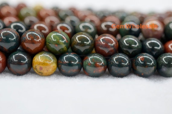 15.5" 8mm Natural Indian Bloodstone Round Beads, Indian Blood Stone Beads, Green Red Multi Color Semi-preciouse Stone Beads,