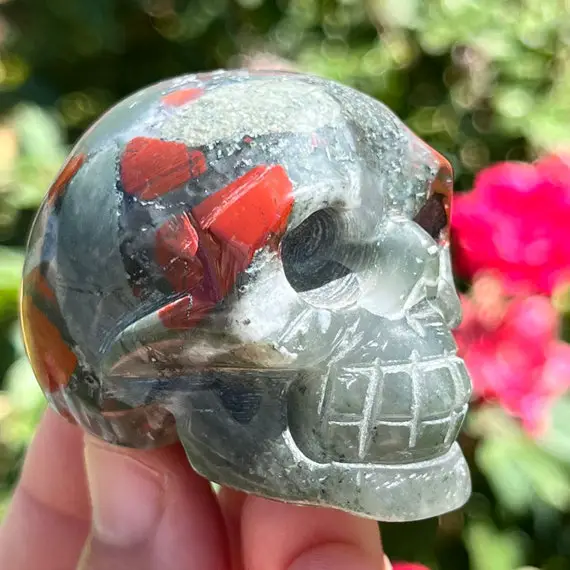 2" Bloodstone Jasper Skull Human Skull Art Carving ~ Crystals Stone ~ Human Genuine Crystal Skull Art Carving Bs2