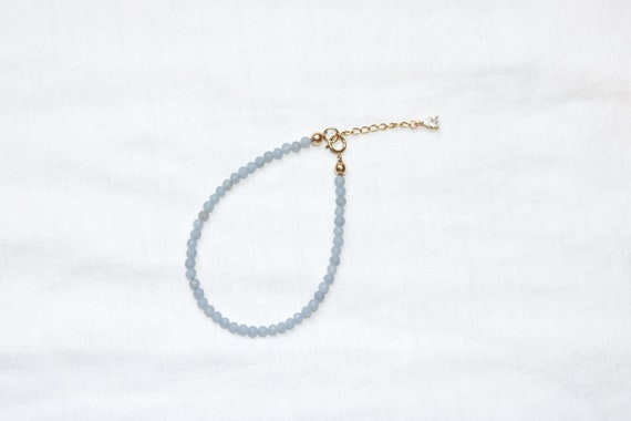 Blue Angelite Gemstone Bracelet, 14k Gold-filled Gemstone Stacking Bracelet, Zero Waste Packaging