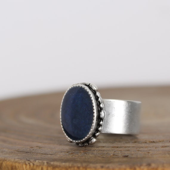 Blue Azurite Ring - Adjustable Ring - Third Eye Chakra Ring