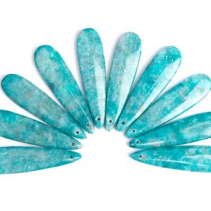Shop Blue Calcite Pendants! 2 Pcs – 46x12x5mm Lake Blue Calcite Pendant Teardrop Flat Back Drilled Cabochon (116865) | Natural genuine Blue Calcite pendants. Buy crystal jewelry, handmade handcrafted artisan jewelry for women.  Unique handmade gift ideas. #jewelry #beadedpendants #beadedjewelry #gift #shopping #handmadejewelry #fashion #style #product #pendants #affiliate #ad