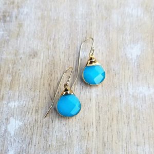 Shop Blue Chalcedony Earrings! Blue Chalcedony Earrings, Small Blue Stone Earrings, Chalcedony Jewelry, Gold Filled Earrings, Small Dangle Earrings Gold, Summer Earrings | Natural genuine Blue Chalcedony earrings. Buy crystal jewelry, handmade handcrafted artisan jewelry for women.  Unique handmade gift ideas. #jewelry #beadedearrings #beadedjewelry #gift #shopping #handmadejewelry #fashion #style #product #earrings #affiliate #ad