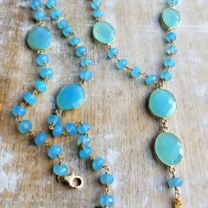 Shop Blue Chalcedony Necklaces! Aqua Blue Chalcedony Long Necklace, Beaded Blue Chalcedony Necklace, OOAK Necklace, Long Blue Gemstone Necklace Gold, Sea Blue, Ocean Blue | Natural genuine Blue Chalcedony necklaces. Buy crystal jewelry, handmade handcrafted artisan jewelry for women.  Unique handmade gift ideas. #jewelry #beadednecklaces #beadedjewelry #gift #shopping #handmadejewelry #fashion #style #product #necklaces #affiliate #ad