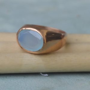 Shop Blue Chalcedony Rings! Oval Faceted Aqua Chalcedony Ring,  Natural Aqua Chalcedony 925 Sterling Silver, 14K Rose Gold, 14K Yellow Gold Overlay Birthstone Ring | Natural genuine Blue Chalcedony rings, simple unique handcrafted gemstone rings. #rings #jewelry #shopping #gift #handmade #fashion #style #affiliate #ad
