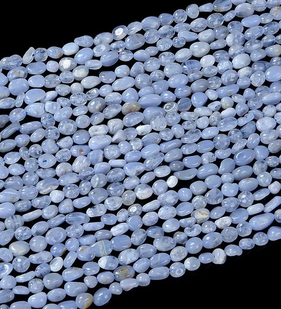 6-8mm Natural Chalcedony Blue Lace Agate Gemstone Pebble Nugget Loose Beads (d184)