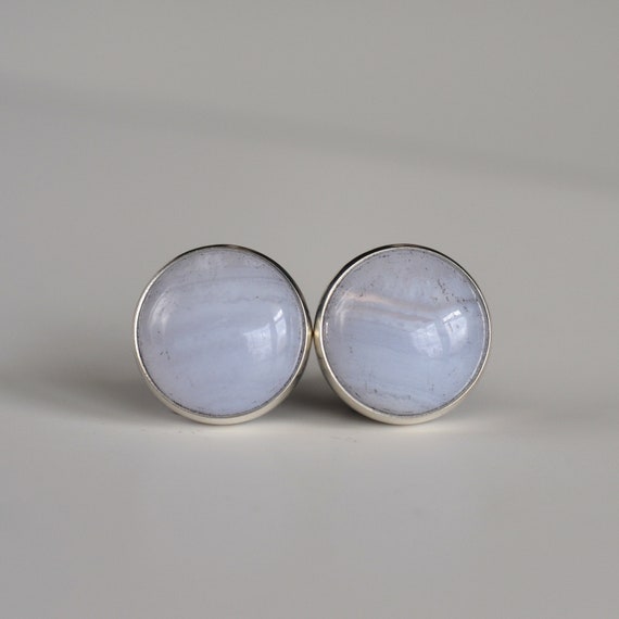 Blue Lace Agate 10mm Sterling Silver Stud Earrings Pair