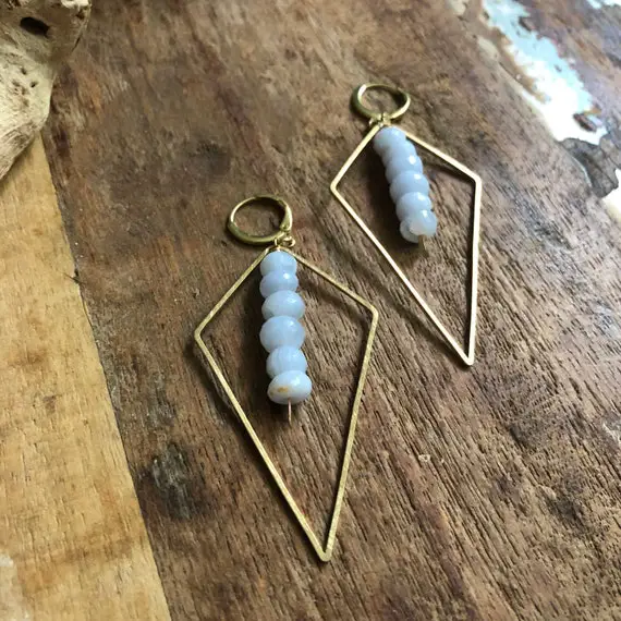 Blue Lace Agate And Brass Kite Earrings