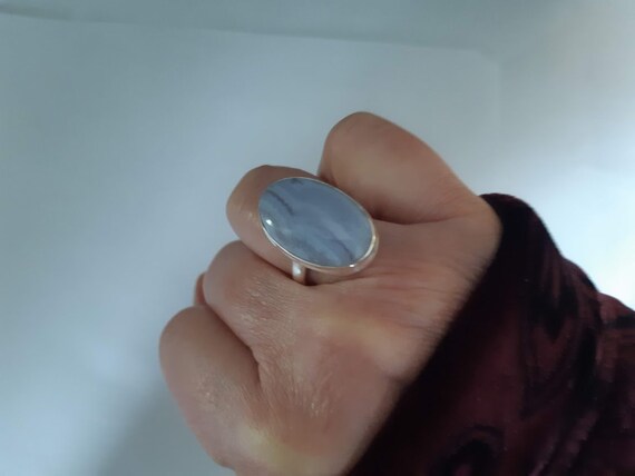 Handmade Size 9 Blue Lace Agate Ring In 92.5 Sterling Silver - Bold, Elegant & Unique