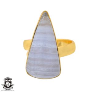 Shop Blue Lace Agate Rings! Size 7.5 – Size 9 Blue Lace Agate Ring Meditation Ring 24K Gold Ring GPR930 | Natural genuine Blue Lace Agate rings, simple unique handcrafted gemstone rings. #rings #jewelry #shopping #gift #handmade #fashion #style #affiliate #ad
