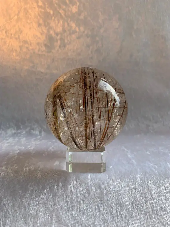 Brilliant Large Super Clear Golden Rutilated Quartz Sphere With Stand