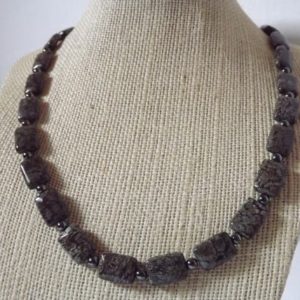 Shop Snowflake Obsidian Necklaces! Brown Snowflake and Hematite Necklace | Natural genuine Snowflake Obsidian necklaces. Buy crystal jewelry, handmade handcrafted artisan jewelry for women.  Unique handmade gift ideas. #jewelry #beadednecklaces #beadedjewelry #gift #shopping #handmadejewelry #fashion #style #product #necklaces #affiliate #ad