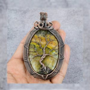 Tree of Life Bumblebee Jasper Copper Pendant Copper Wire Wrapped Gemstone Pendant Copper Jewelry Designer Pendant Jasper Gift For Her | Natural genuine Gemstone jewelry. Buy crystal jewelry, handmade handcrafted artisan jewelry for women.  Unique handmade gift ideas. #jewelry #beadedjewelry #beadedjewelry #gift #shopping #handmadejewelry #fashion #style #product #jewelry #affiliate #ad