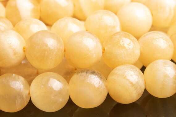 Genuine Natural Calcite Gemstone Beads 9-10mm Honey Yellow Round Aa Quality Loose Beads (116699)