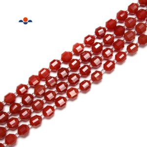 Shop Carnelian Beads! Carnelian Prism Cut Double Point Faceted Round Beads 8mm 10mm 15.5'' Strand | Natural genuine beads Carnelian beads for beading and jewelry making.  #jewelry #beads #beadedjewelry #diyjewelry #jewelrymaking #beadstore #beading #affiliate #ad