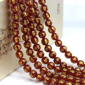 Natural Orange Carnelian OM Beads 6mm 8mm 10mm, Mandra Carved Mala Beads, Red Gold Om Beads, Om Mani Padme Hum Gemstone Spacer Focal Beads | Natural genuine other-shape Gemstone beads for beading and jewelry making.  #jewelry #beads #beadedjewelry #diyjewelry #jewelrymaking #beadstore #beading #affiliate #ad