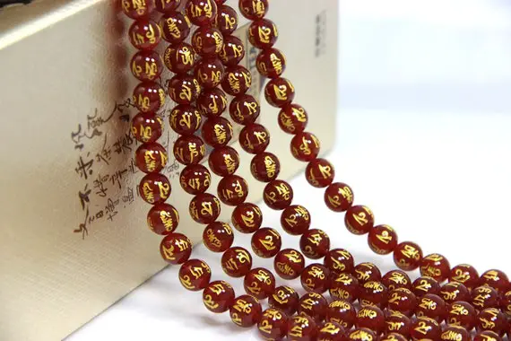 Natural Orange Carnelian Om Beads 6mm 8mm 10mm, Mandra Carved Mala Beads, Red Gold Om Beads, Om Mani Padme Hum Gemstone Spacer Focal Beads