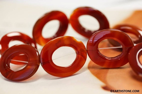 Xl/ Carnelian 30x36mm Oval Donut Beads 16" Strand Dyed Red Carnelian Gemstone Beads Shade Varies For Jewelry Making