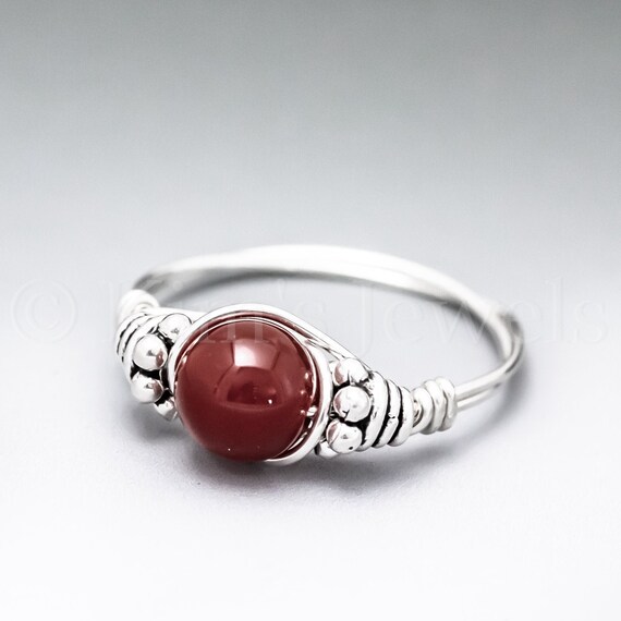 Carnelian Bali Sterling Silver Wire Wrapped Gemstone Bead Ring - Made To Order, Ships Fast!