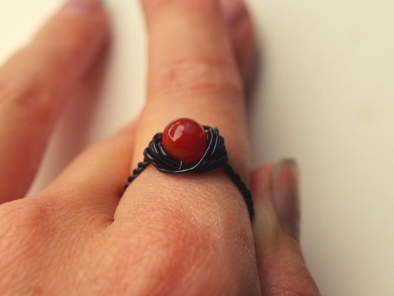Carnelian Ring For Men - Crystal Healing Spiritual Jewelry - Handmade Rings For Woman Orange - Orange Crystal Ring - Unisex Ring Gift Black