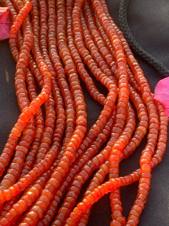 Independence Day Sale Beautiful Carnelian Smooth Tyre Shaped Beads 5.5-6.5 Mm, 13 Inches Natural Carnelian Gemstone Beads Orange Carnelian