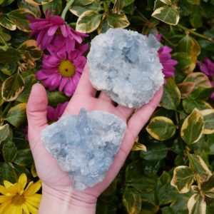 Shop Celestite Stones & Crystals! Celestite Druzy Clusters | Natural genuine stones & crystals in various shapes & sizes. Buy raw cut, tumbled, or polished gemstones for making jewelry or crystal healing energy vibration raising reiki stones. #crystals #gemstones #crystalhealing #crystalsandgemstones #energyhealing #affiliate #ad