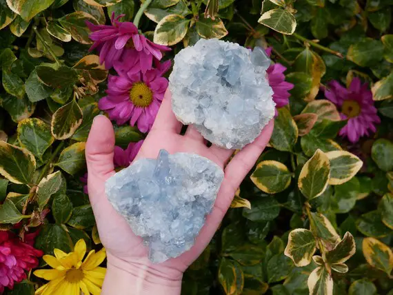 Celestite Druzy Clusters - Natural Raw Rough Celestite - Crystal For Connecting With Angels - Stones For Crown Chakra - High Vibrational