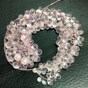 Charming Pink Morganite Color Corundum Faceted Teardrop Shape Beads 5-7mm Loose Gemstone Beads 9 inches Strand Supreme Quality Gemstones | Natural genuine other-shape Morganite beads for beading and jewelry making.  #jewelry #beads #beadedjewelry #diyjewelry #jewelrymaking #beadstore #beading #affiliate #ad