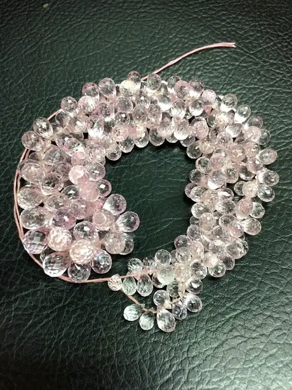 Charming Pink Morganite Color Corundum Faceted Teardrop Shape Beads 5-7mm Loose Gemstone Beads 9 Inches Strand Supreme Quality Gemstones