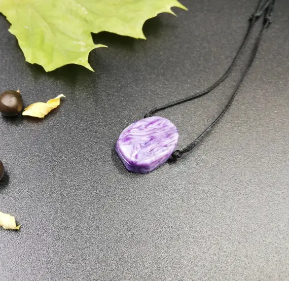 Charoite Necklace, Dainty Choker, Purple Gemstone Pendant, Raw Natural Crystal, Chakra Reiki Tribal Ethnic Boho Hippie Gift For Her For Him