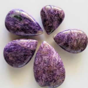 Shop Charoite Cabochons! Charoite Purple Violet LOT of 5 Cabochon Russian Teardrop Pear Domed Both Sides Top & Bottom Touchstone Pocket Stone Metaphysical Energy | Natural genuine stones & crystals in various shapes & sizes. Buy raw cut, tumbled, or polished gemstones for making jewelry or crystal healing energy vibration raising reiki stones. #crystals #gemstones #crystalhealing #crystalsandgemstones #energyhealing #affiliate #ad