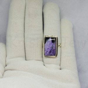Shop Charoite Rings! Purple Charoite Ring, 925 Sterling Silver Ring, Cushion Gemstone Ring, Cabochon Gemstone, Beautiful Ring, Statement Ring, Split Band Ring | Natural genuine Charoite rings, simple unique handcrafted gemstone rings. #rings #jewelry #shopping #gift #handmade #fashion #style #affiliate #ad