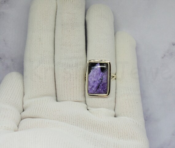 Purple Charoite Ring, 925 Sterling Silver Ring, Cushion Gemstone Ring, Cabochon Gemstone, Beautiful Ring, Statement Ring, Split Band Ring