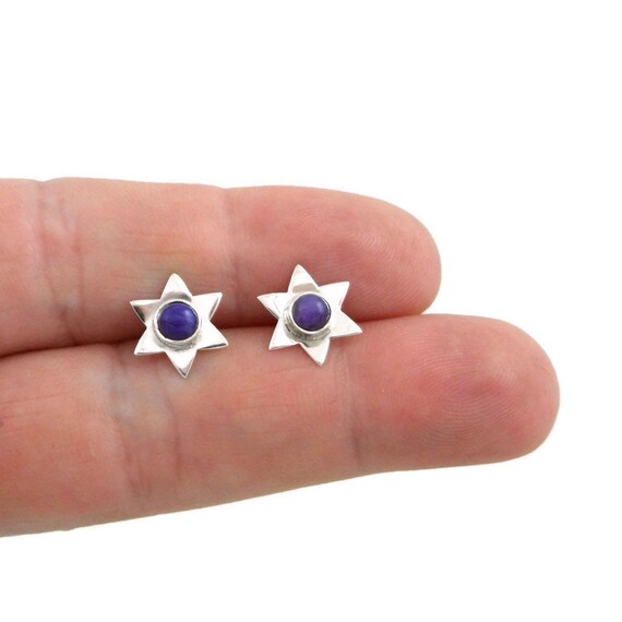 Charoite Star Earrings In Sterling Silver, Charoite Earrings, Star Earrings, Celestial Earrings, Charoite Studs, Purple Gemstone Earrings,