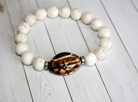Chocolate Crackle Agate, White Turquoise Bracelet, White Bracelet, Magnesite Bracelet