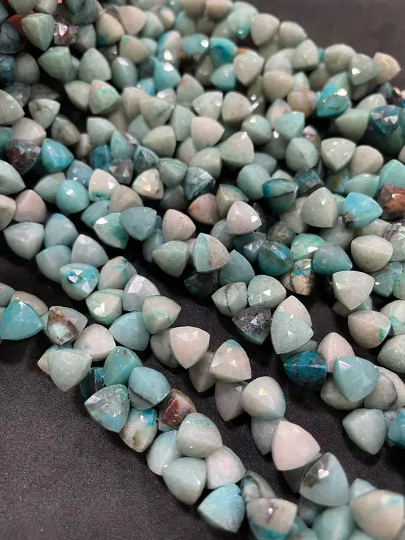 Beautiful Natural Chrysocolla Trillion Cut Briolettes Beads Strand, 7.5-8 Mm Graduated Chrysocolla Beads, 8 Inches Long Strand