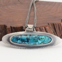 Chrysocolla And Tenorite Sterling Silver Pendant Necklace | Natural genuine Gemstone jewelry. Buy crystal jewelry, handmade handcrafted artisan jewelry for women.  Unique handmade gift ideas. #jewelry #beadedjewelry #beadedjewelry #gift #shopping #handmadejewelry #fashion #style #product #jewelry #affiliate #ad