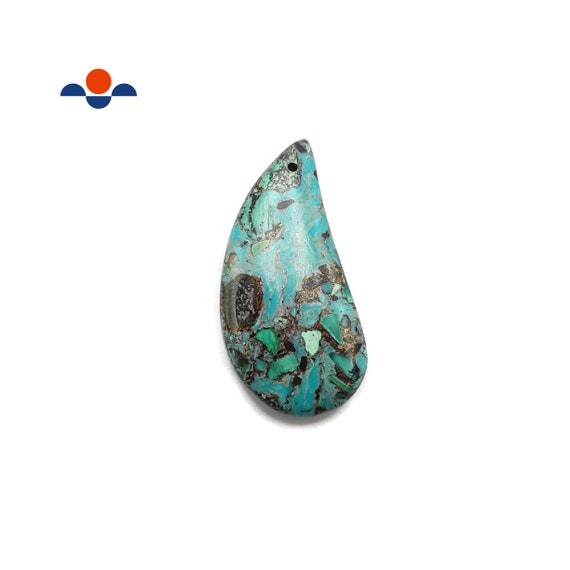 Chrysocolla Curved Drop Pendant Center/side Drill 25x50mm Sold By Piece