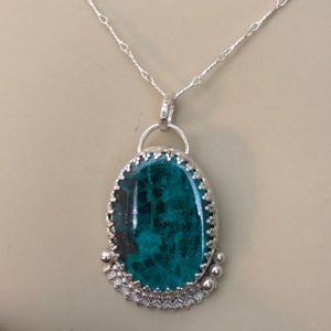 Shop Chrysocolla Pendants! Chrysocolla Natural Gemstone Pendant, Sterling Silver Setting, Sterling Silver Chain, Artisan Jewelry | Natural genuine Chrysocolla pendants. Buy crystal jewelry, handmade handcrafted artisan jewelry for women.  Unique handmade gift ideas. #jewelry #beadedpendants #beadedjewelry #gift #shopping #handmadejewelry #fashion #style #product #pendants #affiliate #ad