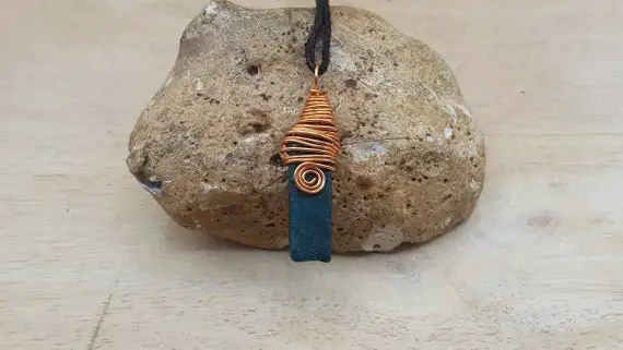 Chrysocolla Pendant Necklace. Reiki Jewelry. Copper Wire Wrapped Pendant Uk. Empowered Crystals