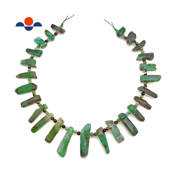Chrysoprase Graduated Irregular Slice Stick Points Beads 15-35mm 15.5" Strand