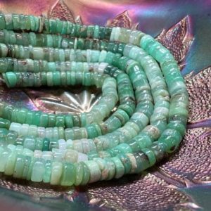 Rustic Handcut Natural Chrysoprase Green Rondelle smooth ROUND Heishi Beads / Gemstone Beads/ Approx 5-6mm | Natural genuine rondelle Chrysoprase beads for beading and jewelry making.  #jewelry #beads #beadedjewelry #diyjewelry #jewelrymaking #beadstore #beading #affiliate #ad