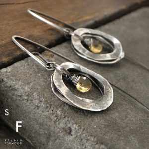 Earrings – raw sterling silver and citrine, oxidized silver earrings | Natural genuine Gemstone earrings. Buy crystal jewelry, handmade handcrafted artisan jewelry for women.  Unique handmade gift ideas. #jewelry #beadedearrings #beadedjewelry #gift #shopping #handmadejewelry #fashion #style #product #earrings #affiliate #ad