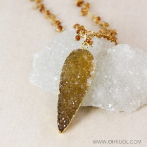 Shop Citrine Necklaces! 50% Off Sale – Golden Honey Druzy Leaf Necklace, Choose Your Druzy, Citrine Chain, Beaded Chain, Lilac Druzy Slice | Natural genuine Citrine necklaces. Buy crystal jewelry, handmade handcrafted artisan jewelry for women.  Unique handmade gift ideas. #jewelry #beadednecklaces #beadedjewelry #gift #shopping #handmadejewelry #fashion #style #product #necklaces #affiliate #ad
