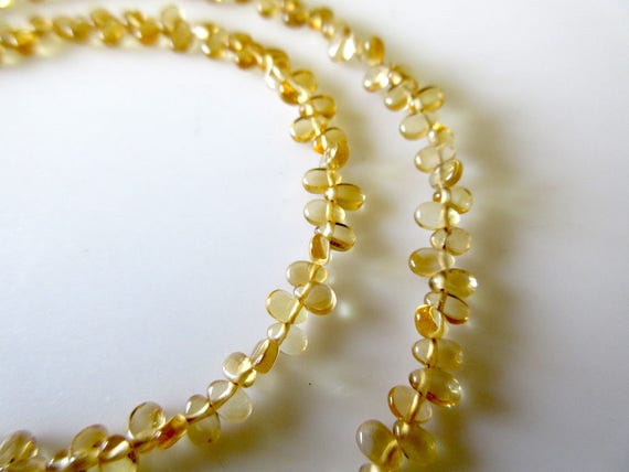 4mm Natural Rare Tiny Smooth Citrine Pear Shaped Briolette Beads, 9 Inches Of 2.5x4mm Aaa Citrine Beads, Gds757