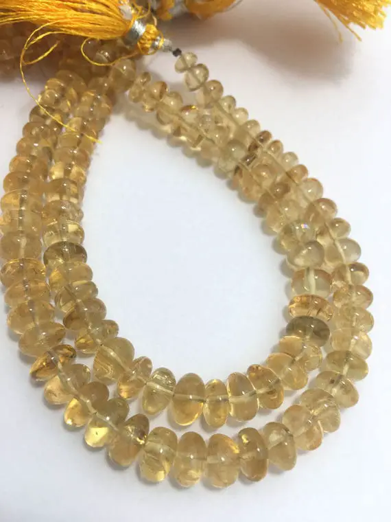 88 Cts Natural Citrine Plain Smooth Rondelle 6 To 8mm 8 Inches Loose Strand Citrine Smooth Beads Yellow Gemstone Beads Semiprecious Stone.