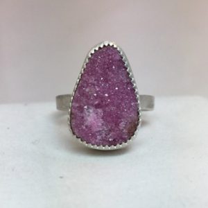 Shop Pink Calcite Jewelry! Cobalto Calcite Pink Drusy Ring in Sterling Silver | Natural genuine Pink Calcite jewelry. Buy crystal jewelry, handmade handcrafted artisan jewelry for women.  Unique handmade gift ideas. #jewelry #beadedjewelry #beadedjewelry #gift #shopping #handmadejewelry #fashion #style #product #jewelry #affiliate #ad