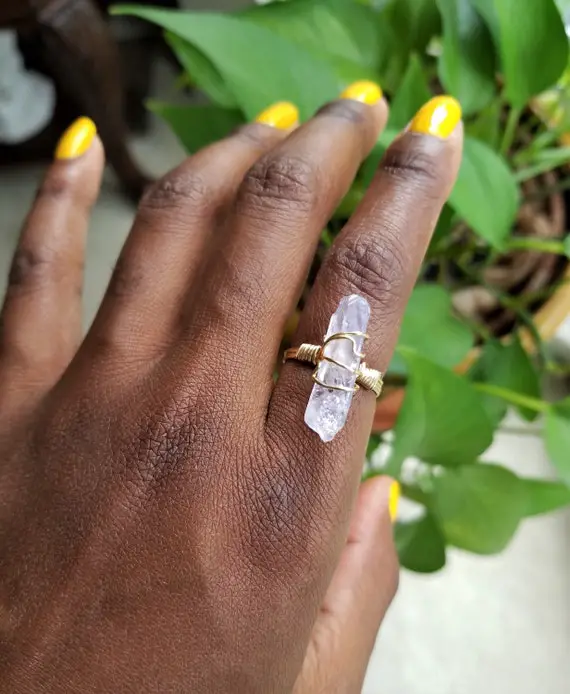 Crystal: Lavender Quartz Angel Aura Wire Wrapped Ring