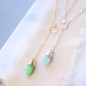 Crystal point necklace, gemstone y necklace, dainty gem necklace, lariat necklace, sterling silver 14k gf, crystal necklace, boho jewelry | Natural genuine Chrysoprase necklaces. Buy crystal jewelry, handmade handcrafted artisan jewelry for women.  Unique handmade gift ideas. #jewelry #beadednecklaces #beadedjewelry #gift #shopping #handmadejewelry #fashion #style #product #necklaces #affiliate #ad
